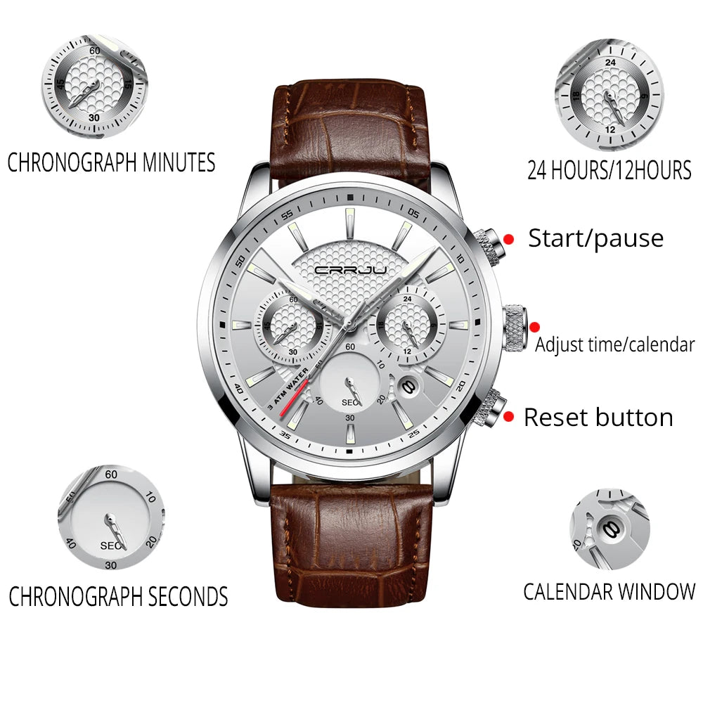 Watches Mens 2021  Casual Leather Quartz Men'S Watch Top Brand Luxury Business Clock Male Sport Waterproof Date Chronograph
