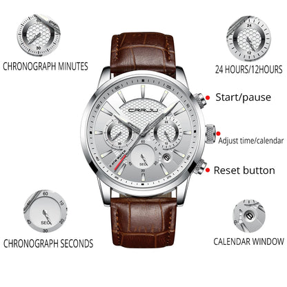 Watches Mens 2021  Casual Leather Quartz Men'S Watch Top Brand Luxury Business Clock Male Sport Waterproof Date Chronograph